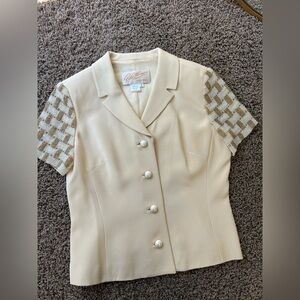 Rickie Freeman for TJ Nites Vintage Silk Pearl Buttons Bead Blazer Evening Sz 4